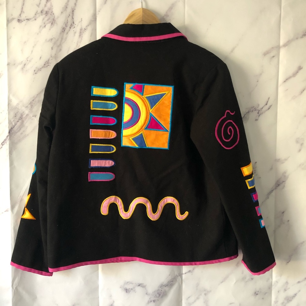 VINTAGE INDIGO MOON RETRO FUNKY EMBROIDERED BLAZER JACKET - Picture 2 of 11
